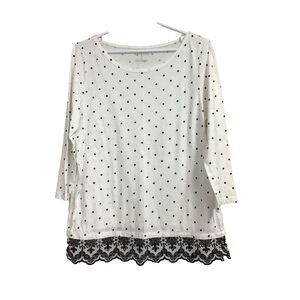 Talbots Polka Dot Eyelet Lace‎ Detail 3/4 Sleeve Blouse Top Women's Size Small